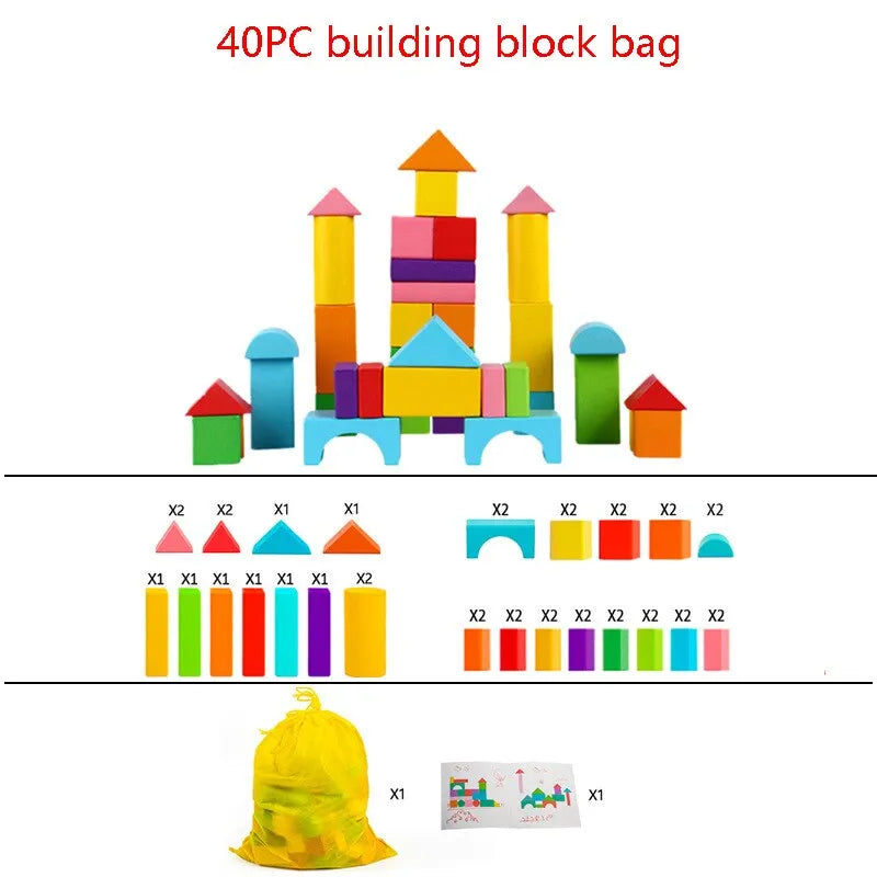 40pcs/Sets Large Safe Wooden Building Blocks