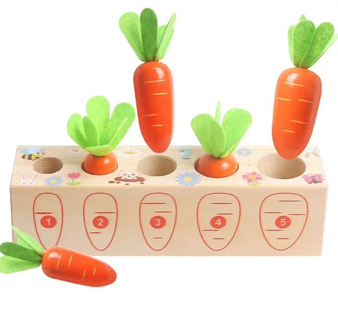 Montessori Wooden Puzzle Carrot Harvest Game, Shape Sorting, Educational Toy